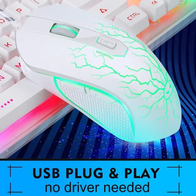 Alt view image 6 of 7 - Gaming Keyboard and Mouse Combo, MageGee K1 LED Rainbow Backlit Keyboard with 104 Key Computer PC Gaming Keyboard for PC/Laptop(White)