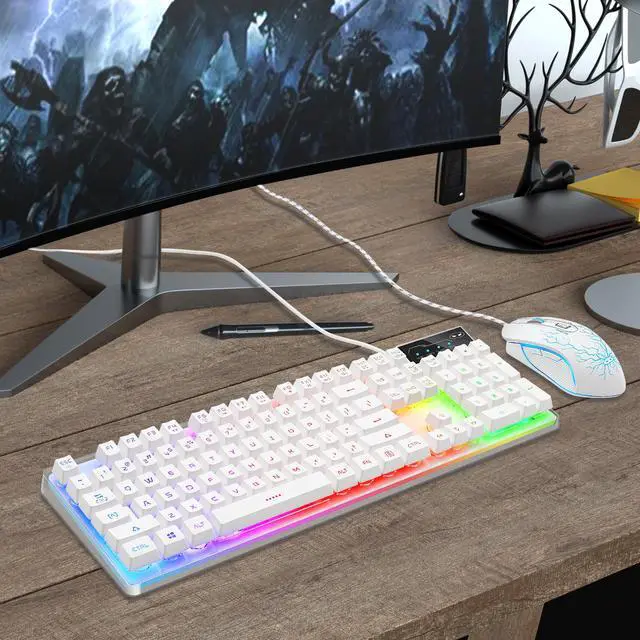 Alt view image 7 of 7 - Gaming Keyboard and Mouse Combo, MageGee K1 LED Rainbow Backlit Keyboard with 104 Key Computer PC Gaming Keyboard for PC/Laptop(White)