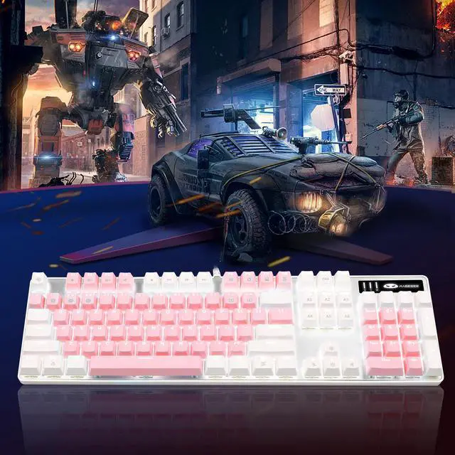 Alt view image 5 of 7 - Mechanical Gaming Keyboard, MageGee 2020 New Upgraded Blue Switch 104 Keys White Backlit Keyboards, USB Wired Mechanical Computer Keyboard for Laptop, Desktop, PC Gamers(White & Pink)