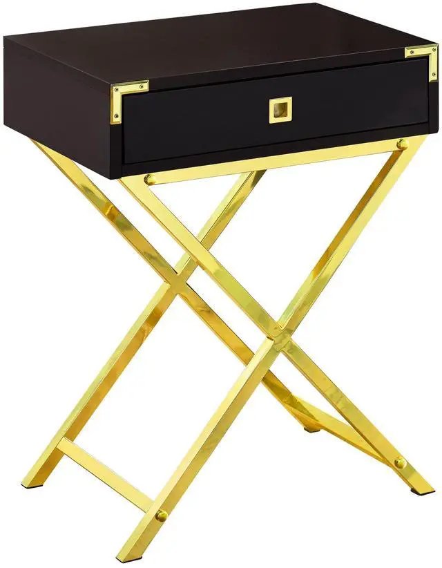 Alt view image 6 of 11 - Monarch Specialties 24"H Multi-Functional Rectangular Top Side/End Accent Table in Cappuccino Laminated Finish with Gold Metal Base