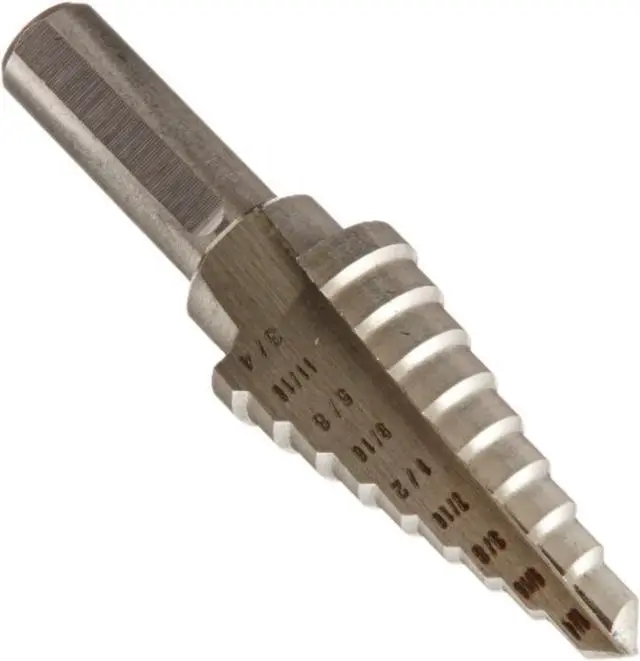 Alt view image 2 of 9 - Drill Bit America VAC Series High-Speed Steel Step Drill Bit, Polished Finish, Round Shank, Spiral Flute, 118 Degrees Conventional Point, #9 Size, 1/4"-3/4" Hole Size (Pack of 1)