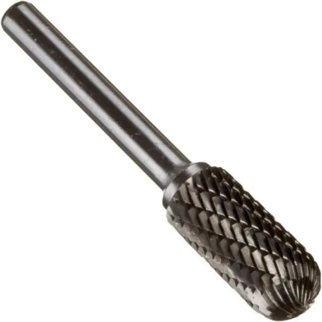 Alt view image 2 of 10 - Drill America DUL Series Solid Carbide Bur, Double Cut, SC5 Cylindrical - Radius End, 1/4" Shank, 1/2" Head Diameter, 1" Cutting Length (Pack of 1)