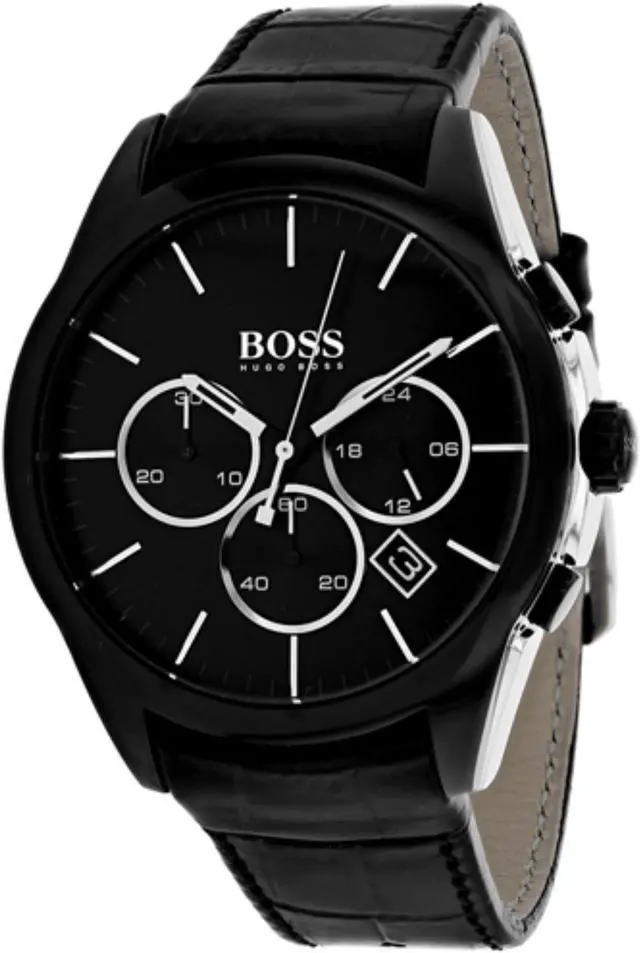 Alt view image 4 of 7 - Men's Hugo Boss Chronograph Black Leather Strap Watch 1513367