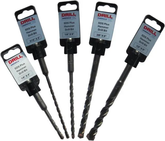 Alt view image 7 of 10 - Drill America SDSSET 5 Piece SDS-Plus Drill Small, Size: 1/4" - 1/2", Carbide Tipped, Coating, Right Hand Cut, Uncoated/Bright