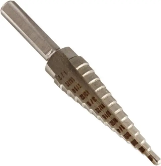 Alt view image 2 of 9 - Drill Bit America VAC Series High-Speed Steel Step Drill Bit, Polished Finish, Round Shank, Spiral Flute, 118 Degrees Conventional Point, #13 Size, 1/8"-1/2" Hole Size (Pack of 1)