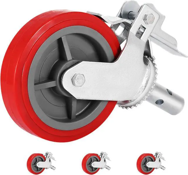 Alt view image 8 of 9 - VEVOR Geindus Set Of 4 Scaffolding Casters Polyurethane 600LBS Scaffolding Wheels Scaffold Caster Wheel On Iron With Brake Lock
