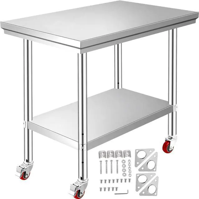 Alt view image 2 of 12 - VEVOR 36x24 Stainless Steel Work Table 4 Casters Easy Cleaning Overshelf Prep Tables