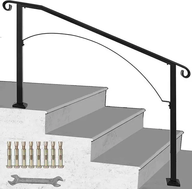 Main image of VEVOR Iron Handrail Arch Hand Railing Rail Fits 3 Steps Black For Garden Paver Steps
