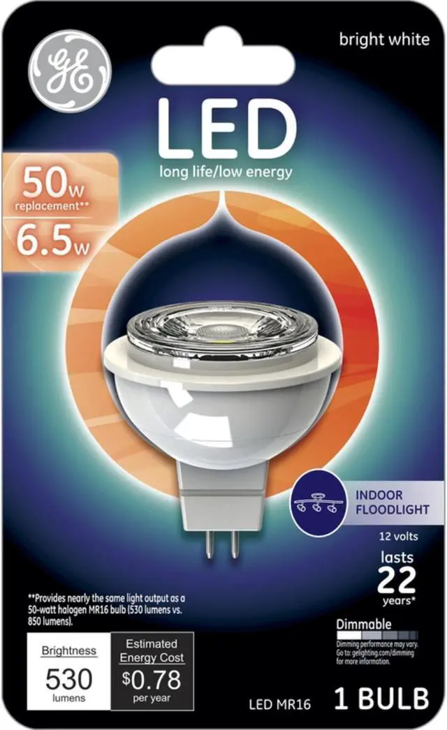 Alt view image 2 of 4 - GE Lighting 93095551 LED Flood Light Bulb, Bright White, Clear, MR16, 500 Lumens, 7-Watts - Quantity 1