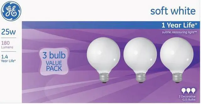 Main image of GE 3406477 BULB 25W G25 MB SW 3PK
