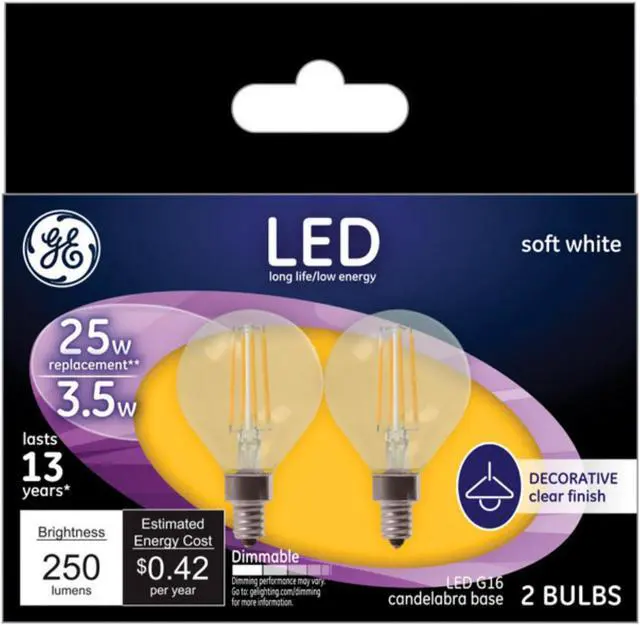 Alt view image 3 of 6 - GE Lighting 28297 Decorative Globe LED Light Bulbs, Candelabra Base, Soft White, Clear, 250 Lumens, 3.5-Wat - Quantity 1