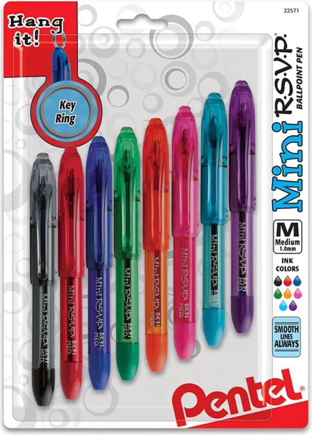 Alt view image 12 of 12 - Pentel Mini Ballpoint Pen Medium Rubber Grip Nonrefillable 8/PK Ast BK91MNBP8M