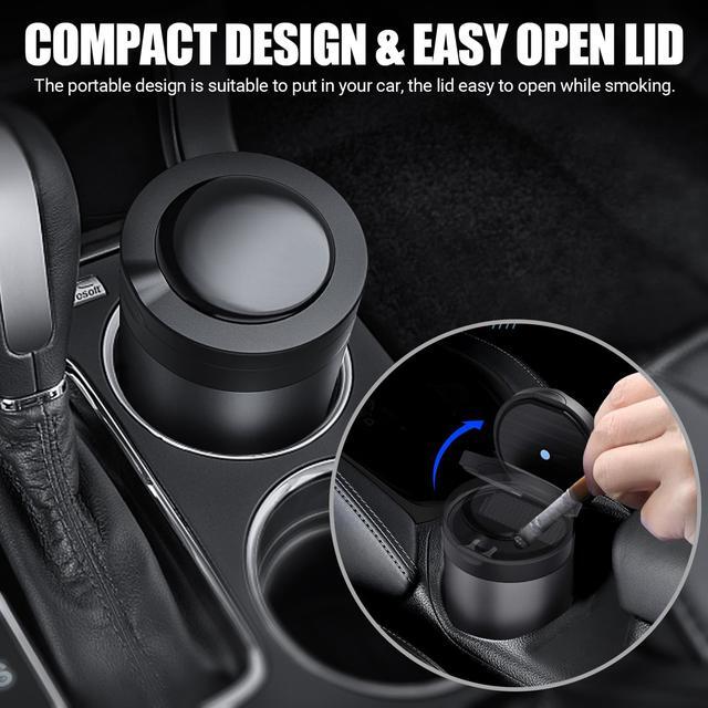Alt view image 7 of 7 - THIKPO Car Ashtray, Portable Ashtray for Car, Mini Car Trash Can, Detachable Stainless Steel Smokeless Ash Tray with Lid, LED Blue Light, Windproof for Outdoor Travel, Home Use