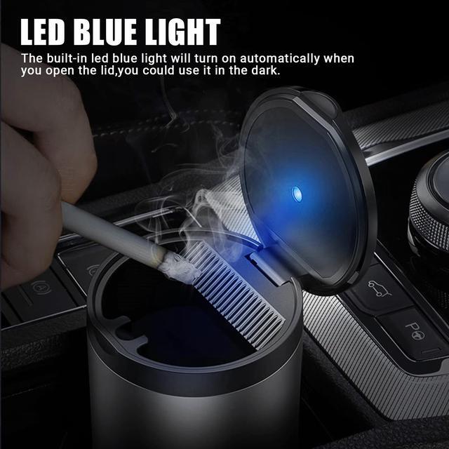 Alt view image 6 of 7 - THIKPO Car Ashtray, Portable Ashtray for Car, Mini Car Trash Can, Detachable Stainless Steel Smokeless Ash Tray with Lid, LED Blue Light, Windproof for Outdoor Travel, Home Use