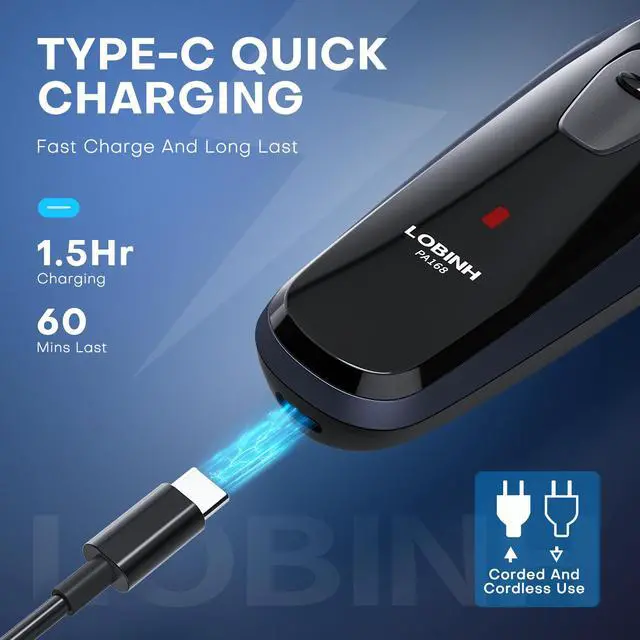 Alt view image 5 of 6 - LOBINH Electric Razor for Men, Rechargeable Electric Rotary Shaver, Washable Shaving Head, Type-C 1.5 Hour Fast Charging, 4D Floating Head - PA168