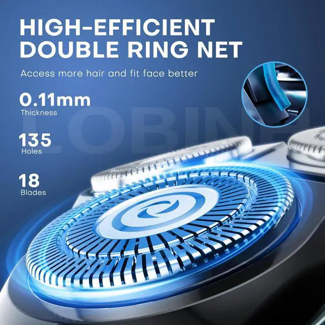 Alt view image 3 of 7 - LOBINH Electric Shaver for Men, 100% Washable Rotary Shaver, Rechargeable Electric Razor Wet & Dry Shaving with Pop-up Trimmer, 1 Hour Fast Charging, 4D Floating Head, LCD Power Indicator - PA188