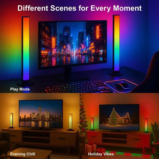 Alt view image 4 of 5 - RGB Smart LED Desk Light Bars 2-Pack with APP Control Standing Light Bars for Gaming, Home Office & Ambient Lighting