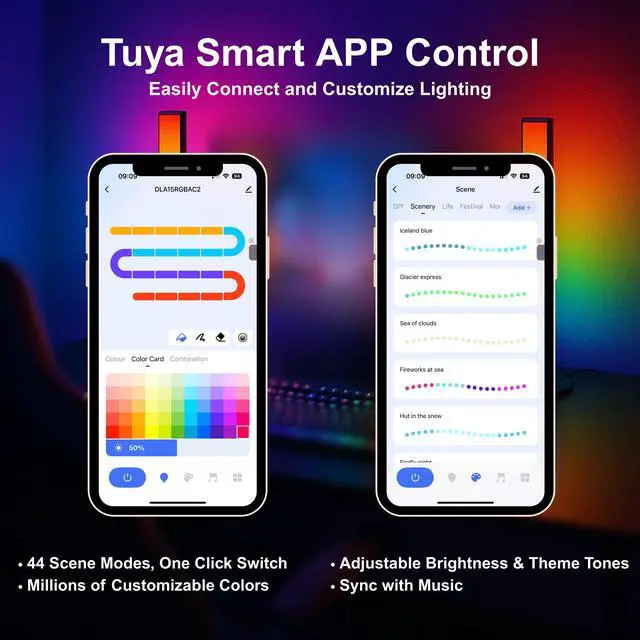 Alt view image 3 of 5 - RGB Smart LED Desk Light Bars 2-Pack with APP Control Standing Light Bars for Gaming, Home Office & Ambient Lighting