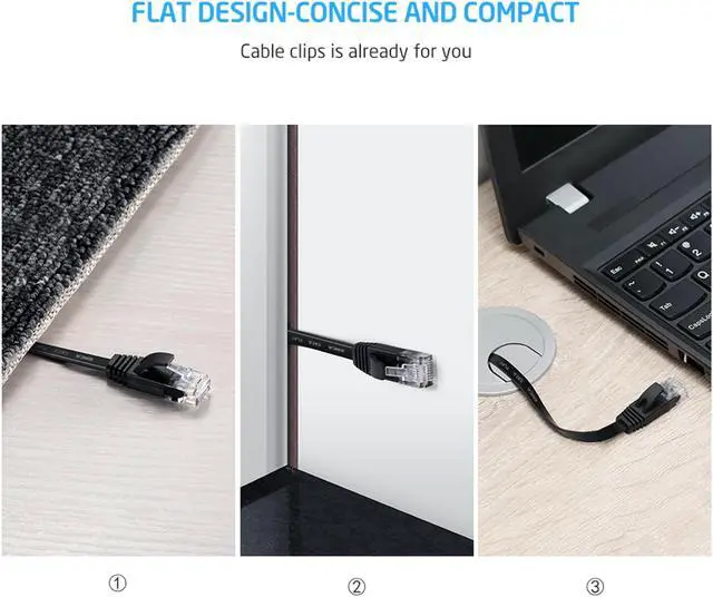 Alt view image 7 of 7 - XINCA Cat6 Ethernet Cable Lnternet Network Gigabit Flat Patch Cord Lan 25ft Black With 10pcs Cable Clips Snagless Rj45 Connectors For Computer Modem Router X-Box Faster Than Cat5e Cat5