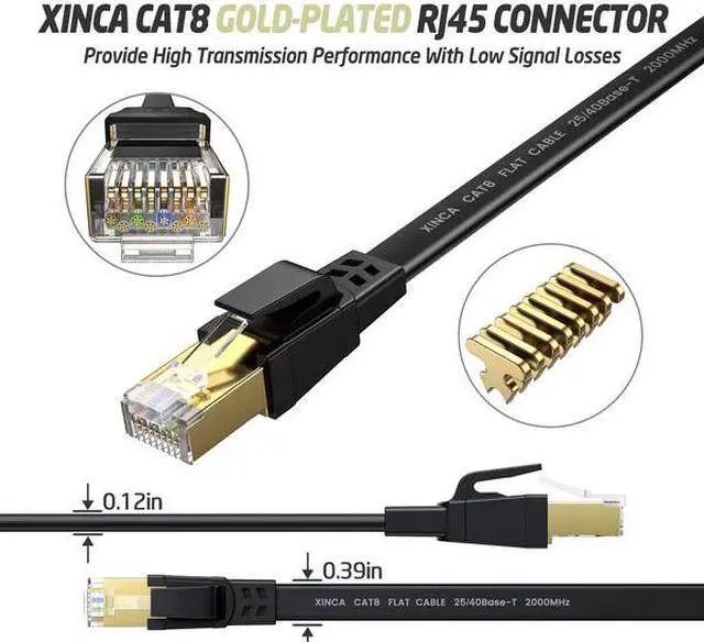 Alt view image 2 of 7 - XINCA Cat8 Ethernet Cable Extra Long Lnternet Network Flat 50ft Black With 30 Clips Rj45 Connectors Transfer Speed40 Gbps 2000MHz Connector For Modems Routers Computers Cable High Speed Cable Distri