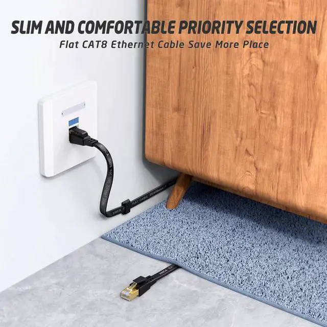 Alt view image 5 of 7 - XINCA Cat8 Ethernet Cable Extra Long Lnternet Network Flat 50ft Black With 30 Clips Rj45 Connectors Transfer Speed40 Gbps 2000MHz Connector For Modems Routers Computers Cable High Speed Cable Distri