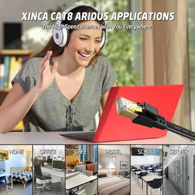 Alt view image 7 of 7 - XINCA Cat8 Ethernet Cable Extra Long Lnternet Network Flat 50ft Black With 30 Clips Rj45 Connectors Transfer Speed40 Gbps 2000MHz Connector For Modems Routers Computers Cable High Speed Cable Distri