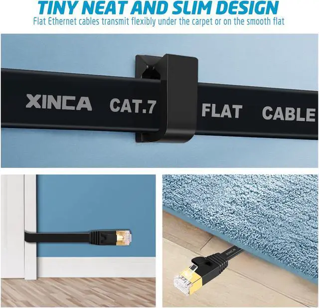 Alt view image 5 of 7 - XINCA Cat7 Ethernet Cable Extra Long Lnternet Network Flat Patch Cord 50ft Black With 25 Cable Clips Rj45 Connectors10 Gbps 600MHz Connector For Modems routers LAN Computers  Cable High Speed Distri