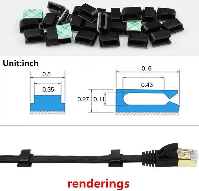 Alt view image 2 of 7 - XINCA Ethernet Cable Clips Sticky Tack Cord Holder Wire Organizer Desk Accessories Wire Hider 100pcs Black for Cat6 and Cat7 Cat8 Flat Ethernet Cable for Car Office Desk Accessories Home Nightstand
