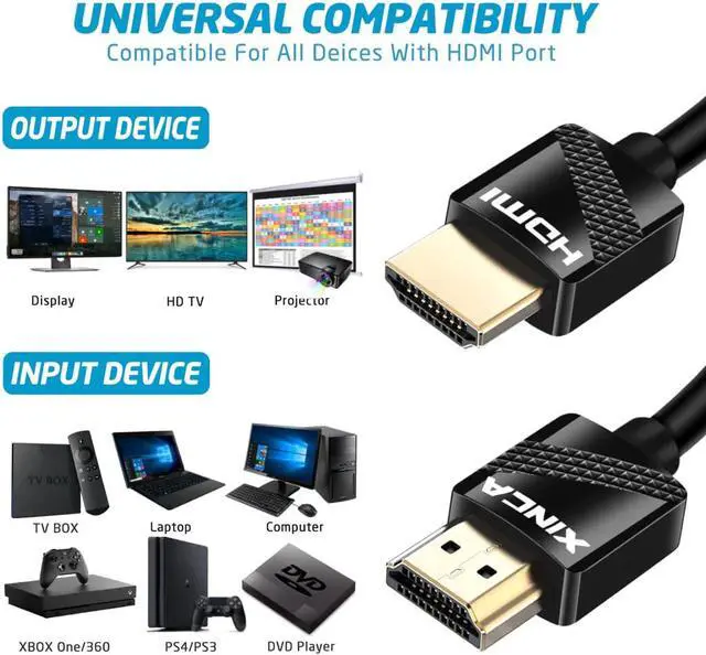 Alt view image 2 of 7 - XINCA HDMI Cable 3Ft 4K@60Hz HDR 18Gbps 34AWG Ultra Slim 4K 60 Hz HDR, video 2160p, 1080p 3D 4K 3D HDCP 2.2 ARC or Blu-ray/TV Box/HDTV/4K Projector/Home Theater