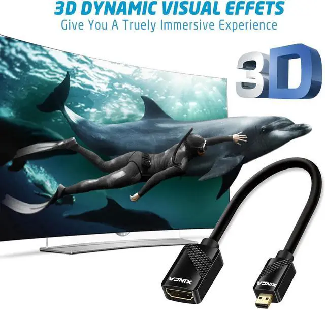 Alt view image 5 of 7 - XINCA Micro HDMI to HDMI Female Cable Adapter 34AWG for SJCAM SJ4000, SJCAM SJ4000 Wifi, SJCAM SJ5000, SJCAM SJ5000 Wifi