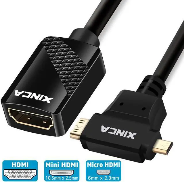 Alt view image 2 of 7 - XINCA Mini HDMI and Micro HDMI to HDMI Female Cable Adapter 2in1 The  Mini HDMI and Micro HDMI adapter adapts an HDMI cable to fit into a Mini or Micro HDMI port on a smartphone  laptop  camcord
