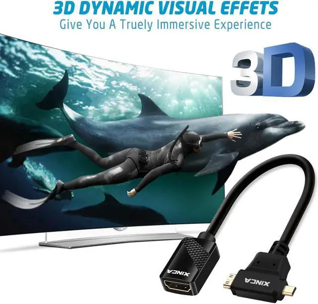 Alt view image 5 of 7 - XINCA Mini HDMI and Micro HDMI to HDMI Female Cable Adapter 2in1 The  Mini HDMI and Micro HDMI adapter adapts an HDMI cable to fit into a Mini or Micro HDMI port on a smartphone  laptop  camcord