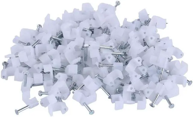 Main image of XINCA Nail Clamp for Flat 6x4 mm Wall Tack  for Ethernet Cable Cat 6 cables White Cable clip pack of 100pcs