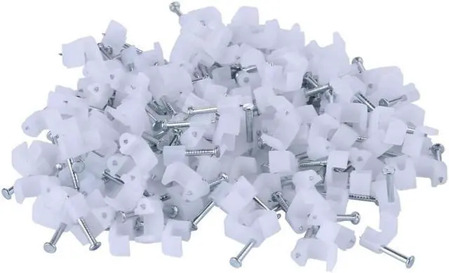 Main image of XINCA Nail Clamp for Flat 10x5 mm Wall Tack  for Ethernet Cable Cat 8 cables White Cable clip pack of 100pcs