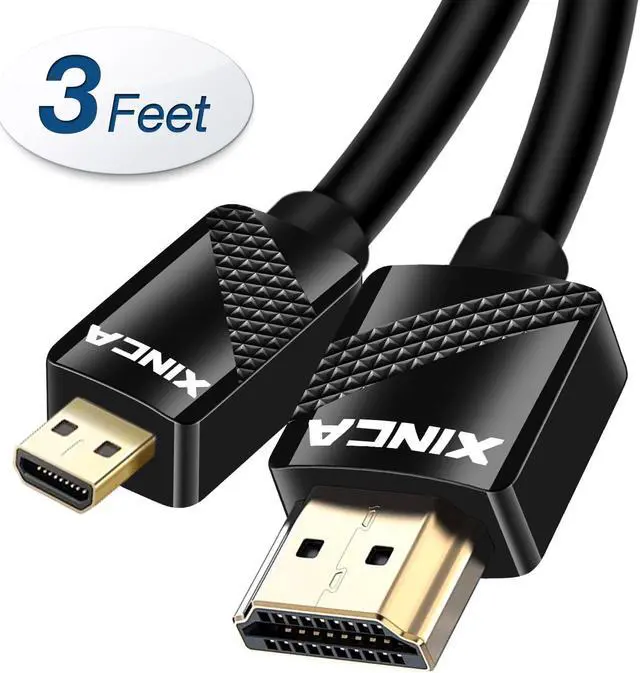 Main image of XINCA Micro HDMI to HDMI Cable 3Ft HDR 18Gbps 34AWG Adapter Compatible for camera, tablet or laptop through the Micro HDMI Port to Your HDTV or projector with HDMI port