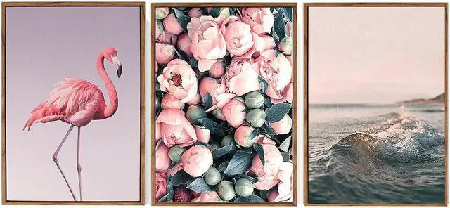 Alt view image 2 of 6 - 3pcs Flamingo Wall Art Canvas Nordic Style Painting Picture Home Decor 12"x12"