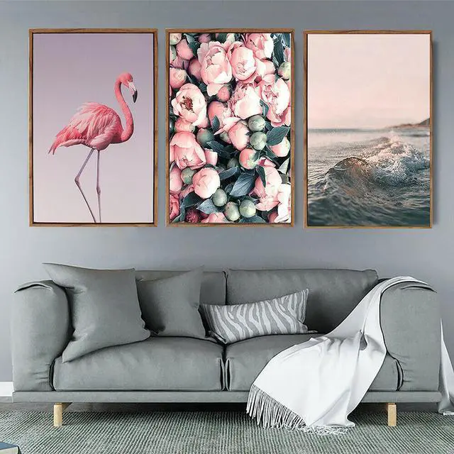 Main image of 3pcs Flamingo Wall Art Canvas Nordic Style Painting Picture Home Decor 12"x12"