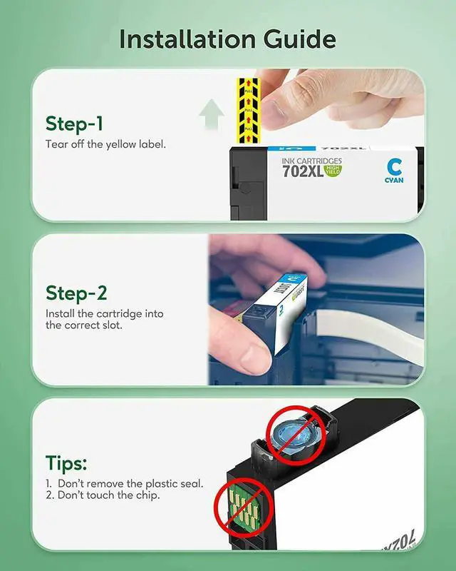 Alt view image 6 of 6 - 702 XL Ink Cartridges For Epson Workforce Pro WF-3720 WF-3733 WF-3730 ink 4PK