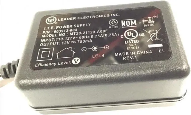 Alt view image 3 of 4 - Leader 503913-004 12V 750mA  Power Supply Adapter MT20-21120-A00F AC to DC