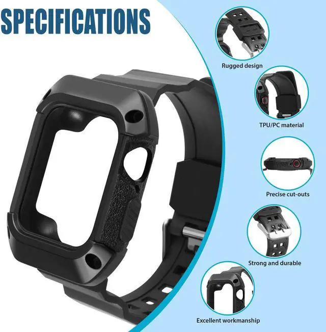 Alt view image 3 of 6 - Watch Band with Rugged Bumper Case For Watch 40mm Series 6 SE 5 4 Black
