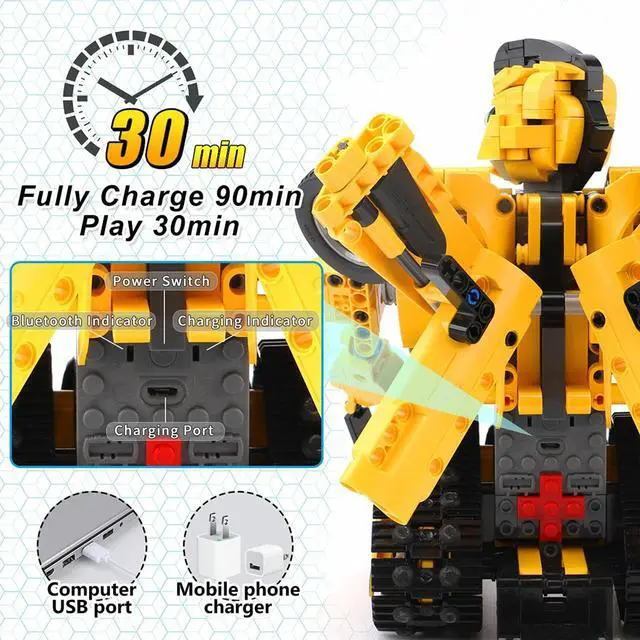 Alt view image 4 of 6 - 2 in 1 Programmable Remote Control Car Robot Buildable Playset, Yellow