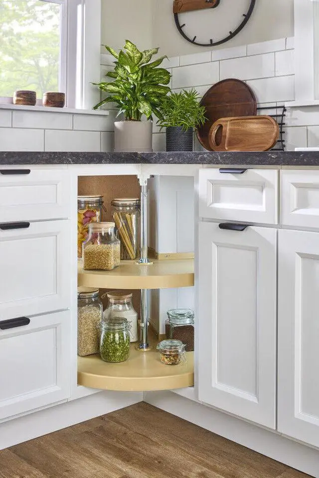 Alt view image 2 of 5 - 6942-24-15-52 28 Inch Polymer Pie-Cut 2-Shelf Lazy Susan, Almond