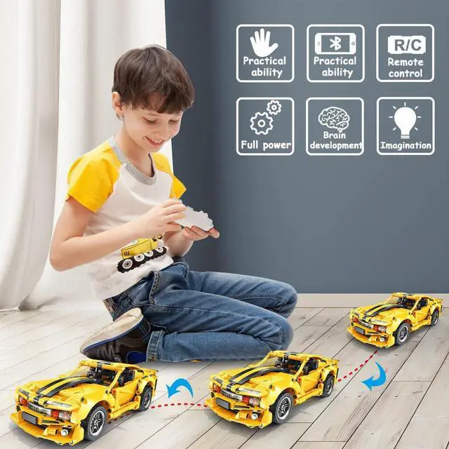 Alt view image 5 of 6 - 2 in 1 Programmable Remote Control Car Robot Buildable Playset, Yellow