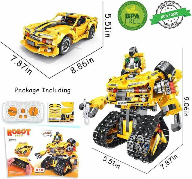 Alt view image 6 of 6 - 2 in 1 Programmable Remote Control Car Robot Buildable Playset, Yellow