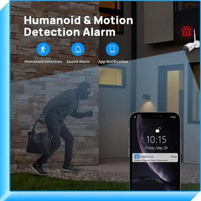 Alt view image 3 of 6 - Wireless Security System with 4 Cameras, 2 Way Audio, and 1 TB Hard Drive