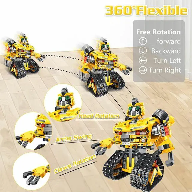 Alt view image 2 of 6 - 2 in 1 Programmable Remote Control Car Robot Buildable Playset, Yellow
