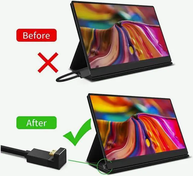 Alt view image 3 of 7 - Mini HDMI male to HDMI female 180 degrees Adapter Cable video audio converter 4K×2K 1080p UHD FHD 60hz U-shaped connector for portable monitors display cable arrangement Accessories