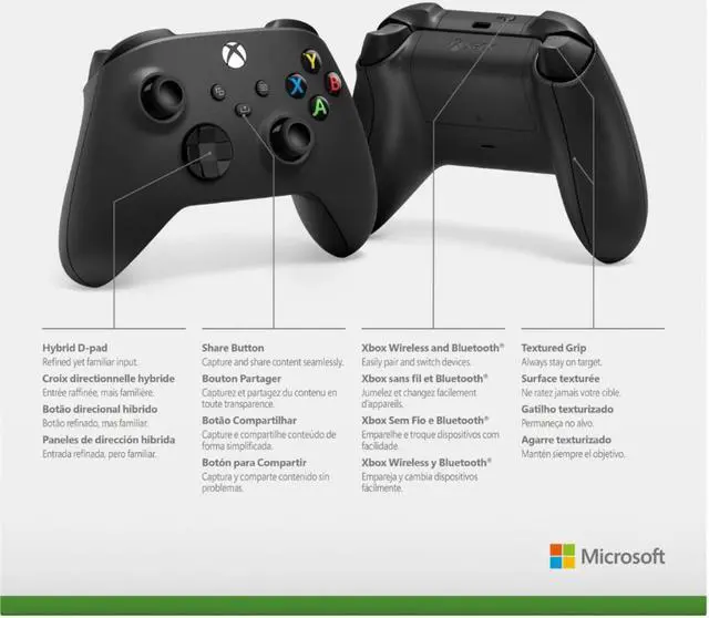 Alt view image 5 of 10 - Xbox M07491-CB Xbox Wireless Core Controller (Carbon Black) - Xbox Series X/Xbox Series S