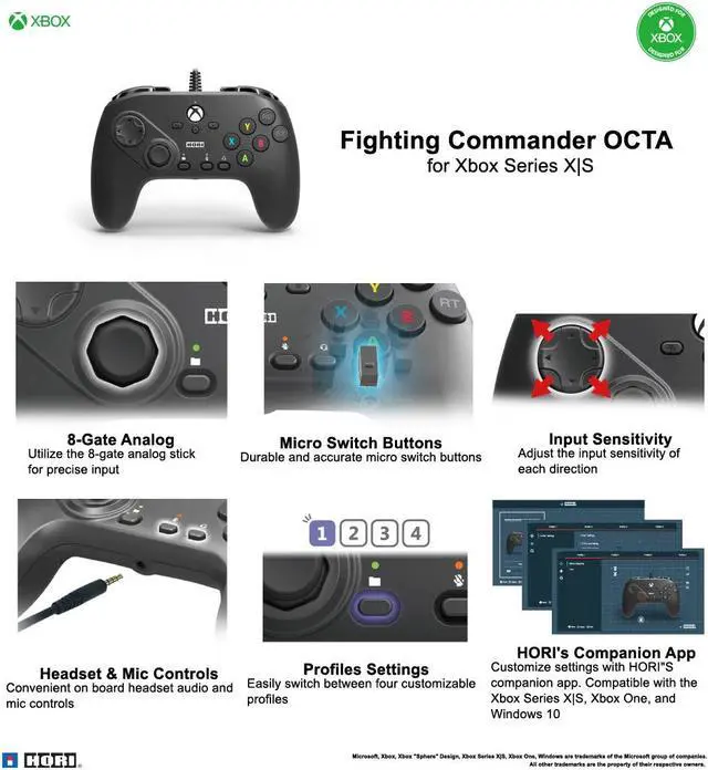 Alt view image 4 of 8 - Hori AB03-001U Fighting Commander Controller For Xbox Series X - XSX
