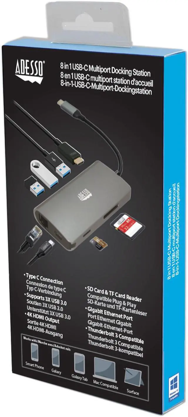 Alt view image 5 of 5 - Adesso AUH-4030 8-in-1 USB-C Multiport Docking Station
